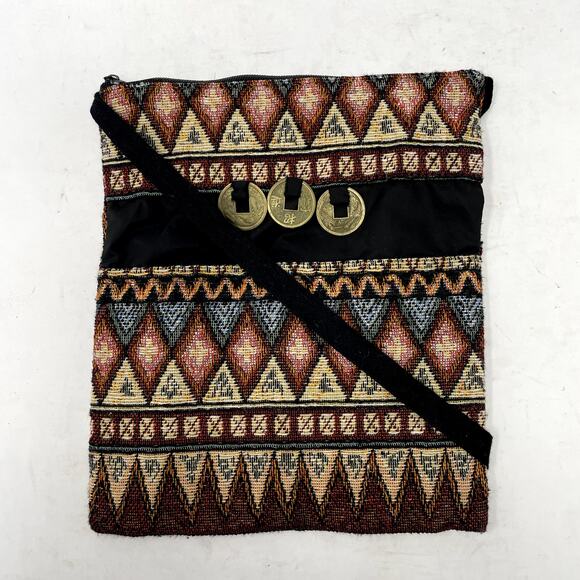 Small Rectangular Lined Tapestry Bag Purse Chinese Coins Tokens - Picture 1 of 8